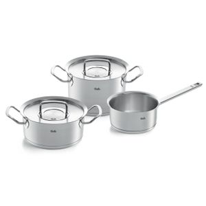 Fissler original-profi collection / Edelstahl-Topfset, 3-teilig, Töpfe mit Metall-Deckel (1 Kochtopf, 1 Bratentopf, 1 Stielkasserolle-deckellos) - Induktion