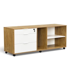 B&D home Rollcontainer MIKA | Aktenschrank mit Schublade und Regal Schreibtischcontainer Regalboden | industrial | Wildeiche-Weiß, 150 cm breit