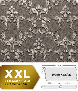 Barock Vliesvliestapete EDEM 9085-29 heißgeprägte Vliesvliestapete geprägt mit floralen 3D Ornamenten schimmernd grau silber platin 10,65 m2