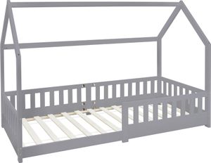 ML-Design dětská postel 90x200 cm s ochranou proti vypadnutí, střechou a roštovým rámem, světle šedá, domácí postel z masivního borovicového dřeva ML-Design dětská postel 90x200 cm s ochranou proti vypadnutí, střechou a roštovým rámem, světle šedá, domácí postel z masivního borovicového dřeva