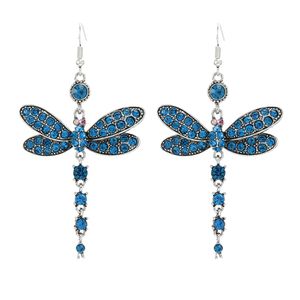 Damen-Ohrringe in Libellenform, baumelnde Strass-Haken, Statement-Ohrringe, Schmuck, Geschenk-Blau