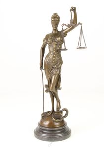 Bronzefigur Skulptur Justitia mit Waage und Schwert Marmorsockel Bronze 39,5 cm 2,8 kg