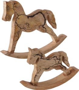 2x Deko-Aufsteller Percha Schaukelpferd 17+28cm Mangoholz Weihnachten Advent