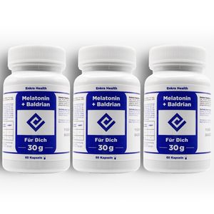 Enkra Health Melatonin + Baldrian Kapseln - 180 Kapseln - 3 Dosen - Vegan - perfekte Schlafhilfe