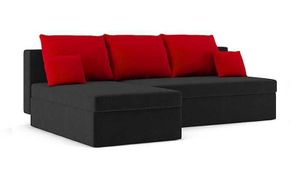 Ecksofa MONAKO 200 cm x 140 cm LINKS mit Schlaffunktion - L-förmig - Bettkästen - Farben zur Auswahl STOFF HAITI 17 + HAITI 18 Schwarz&Rot