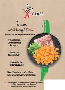 X-CLASS getreidefrei Lamm mit Süßkartoffel und Minze, Trockenfutter für ausgewachsene Hunde, 12kg