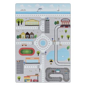 Teppium Kinderteppich Kinderzimmerteppich Motiv Straße Verkehr Rechteckig GRAU, Maße:100 cm x 150 cm, Form: Rechteckig