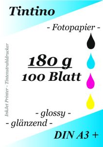 Tintino 100 Blatt Fotopapier DIN A3+ (480x330mm) 180g/m² -einseitig glänzend-