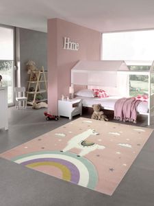 Teppich Kinderzimmer Mädchen Kinderteppich Lama Einhorn rosa Größe - 200 x 290 cm