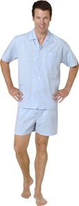 Edler Herren Pyjama Shorty kurzarm kariert -  gewebt – 48835 ; blau , 54