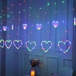 LED Herz Lichterkette 3.5M 8 Beleuchtungsmodi Lichtervorhang für Hochzeit Valentinstag Weihnachten Party Deko, Bunt