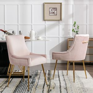 Flieks Jídelní židle sada 6, čalouněná židle s kovovými nohami, sametová kuchyňská židle, židle pro líčení do obývacího pokoje, ložnice, kuchyně, růžová