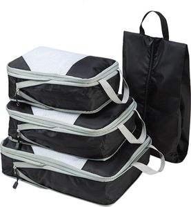 MODFU 4 Stück Packing Cubes Kleidertaschen Koffer Organizer, Schwarz