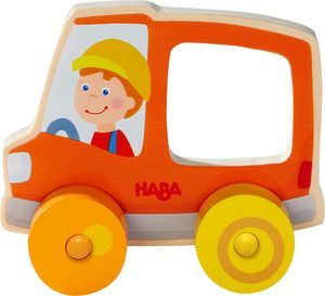 HABA Schiebefigur Müllauto, Schiebeauto, Motorik Spielzeug, Motorikspiel, ab 10 Monaten, 306364
