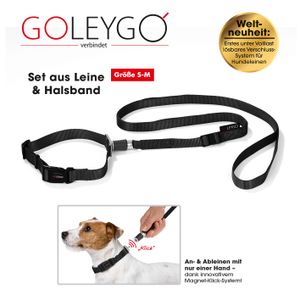GOLEYGO Hundeleine & Halsband mit Magnet-Klick-System Schwarz S-M
