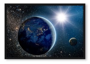 Erde im Weltall Poster im Bilderrahmen / Format: 100x70cm / Kunstdruck gerahmt