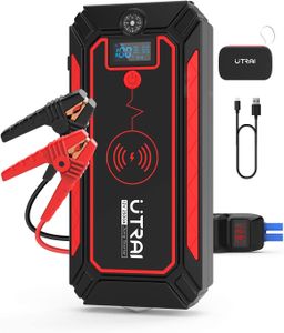 Utrai Jstar 4 Auto-Starthilfe, 24.000 mAh, 2500 A, tragbares, kabelloses Ladegerät, 12 V, 10 W, kabelloses Ladegerät für 8,0 l Benzin oder 7,0 l Diesel, Smart Clip mit Display, LED-Taschenlampe