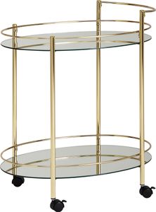 Design Servierwagen Gold 67x79 cm Mobile Mini Bar, Beistelltisch auf Rollen, Speisewagen mit Glasplatte Weiß, Küchenwagen, Teewagen mit Milchglas