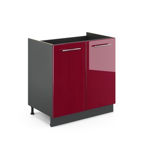 Vicco Spülenunterschrank Fame-Line, 80 cm ohne Arbeitsplatte, Bordeaux Hochglanz/Anthrazit