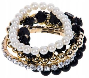 Armband - Schwarzes Perlenarmband - Stilvoller Auftritt - Goldene Perlen - Vielseitiges Design - Elastisches Stretchband - Verschiedene Perlen-Größen