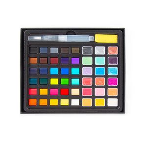 H&B 48 Farben Aquarellfarben Set, 30 Standardfarben+18 Perlglanzfarben +Wasserstiftpinsel+Schwamm für Zeichnen künstlerisches Schaffen Anfänger Profis