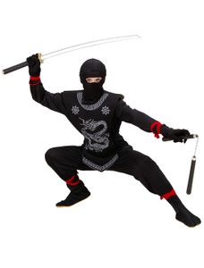 Kostüm schwarzer Ninja komplett Kinder Ninja - Kinderkostüm S - 128 cm
