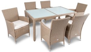 di volio Gartenmöbel-Set VERONA - Essgruppe Garnitur aus Polyrattan, robuste Sitzgruppe - Tisch mit Glasplatte + 6 Stühle, Terrassenmöbel Lounge Set