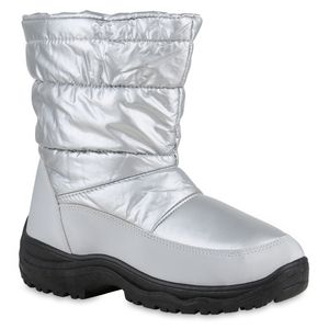 VAN HILL Damen Warm Gefütterte Winter Boots Bequeme Metallic Outdoor Schuhe 840865, Farbe: Silber, Größe: 37
