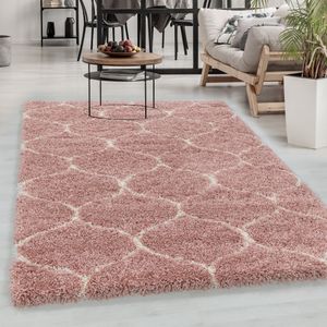 Carpetsale24 Hochflor designer Teppich wohnzimmer designer Shaggy Kachel Muster ROSA, Maße:160 cm x 160 cm Rund