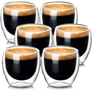Sada šálok na espresso (6 x 80 ml), poháre na espresso, dvojstenné poháre z borosilikátového skla, poháre na latte macchiato vhodné do umývačky riadu