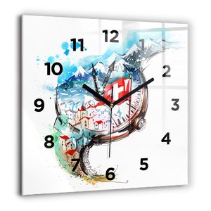 Wallfluent Große Wanduhr – Stilles Quarzuhrwerk - Uhr Dekoration Wohnzimmer Schlafzimmer Küche - Zifferblatt - schwarze Zeiger - 60 cm - Schweizer Uhr