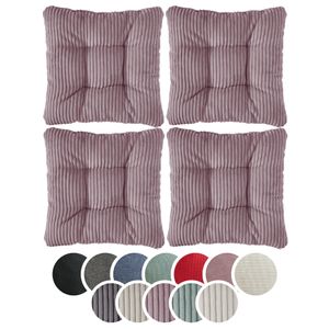 sleepling - 4er Set Stuhlkissen, Sitzkissen, Cord Optik, weicher Möbelstoff, 38 x 38 cm, 7 cm, altrosa