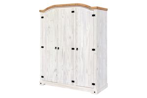 Šatní skříň Möbilia | třídveřová | masivní borovice | bílý lak, horní deska v medové barvě | š 150 x h 56 x v 188 cm | 19020046 | Serie SCHRANK