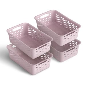 4 Stück Aufbewahrungskorb 2L mit Griffen - BPA-Frei - Organizer ( 25 x 16 x 8 cm / Rosa ) - Körbchen für Bad Küche Schlafzimmer, Haushaltskorb