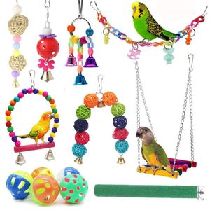 Vogel Spielzeug für Papageien, Hängende Glocke, Haustier-Vogelkäfig-Hängematte, Schaukel Spielzeug aus Holz, Sitzstange