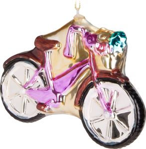 BRUBAKER Fahrrad Pink mit Glitzer - Handbemalte Weihnachtskugel aus Glas - Christbaumschmuck Figuren Lustig Deko Anhänger Baumkugel - 12,3 cm