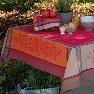 Jacquard Tischdecke 160 x 160 cm Teflon Schutz Provence rot & orange 100% Baumwolle