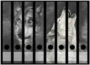 Wallario Ordnerrücken Sticker, selbstklebend für schmale Ordner, 8 Stück, Motiv Zeichnung von Wölfen