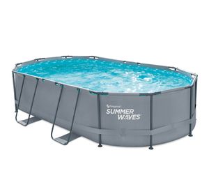 Summer Waves Active Frame Pool | Aufstellpool oval | inkl. Zubehör | Grau | 488x305x107 cm