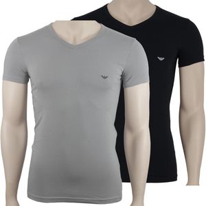 EMPORIO ARMANI 2P Herren slim fit stretch V-Neck T-Shirts    Grau Schwarz XL  2er Pack