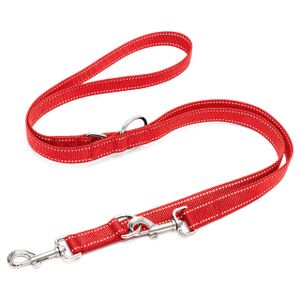 Happilax Hundeleine 2m verstellbar - Rot / Reflektierend - 3-stufig verstellbare Leine - Doppelleine, Schleppleine - geeignet als Hundeleine für große Hunde oder als Schleppleine für kleine Hunde.