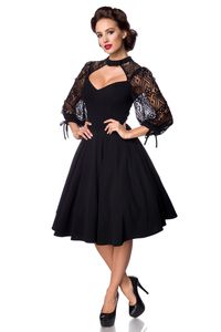 Belsira Damen Vintage Kleid Retro 50s 60s Rockabilly Sommerkleid Partykleid Spitzenkleid, Größe:M, Farbe:Schwarz