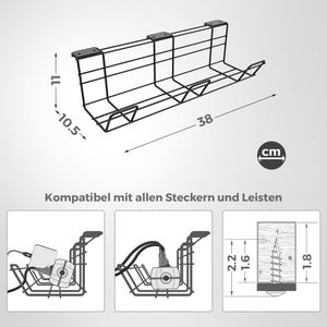 Stilemo Kabelkanal Schreibtisch - Kabelmanagement Schreibtisch für Ordnung am Arbeitsplatz - Kabelhalter Kabelwanne Tisch 2er Set - Kabelkanal - 38 x 10,5 x 11 cm (Schwarz)