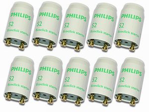 10 Stück |  Philips S2 Ecoclick Starter | für Leuchtstoffröhren 4-22 Watt