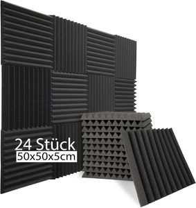 sunnypillow 24 Stück Akustikschaumstoff Akustikschaum Matten 50 x 50 x 5cm | Schalldämmmatten zur effektiven Akustik | Schalldämmung Wand, Podcasts, Studio | Schaumstoff Fliesen Schallschutzmatte