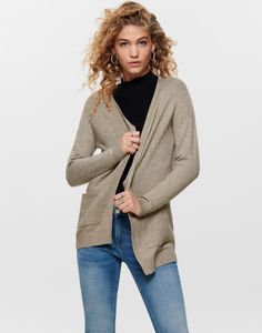 ONLY Damen Lange Strickjacke Stretch ONLLESLY Open Cardigan Gerippt | L