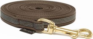 Mystique® Gummierte Schleppleine 15mm mit Handschlaufe Messing Karabiner braun 10m