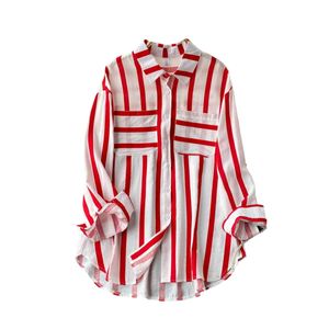 Damen Hemden Mittlere Länge Tops Elegantes Tunika Shirt Lose Button Down Bluse Business Rot,Größe:M