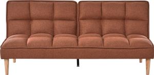 BELIANI 3-Sitzer Sofa Goldbraun Stoffbezug Gesteppt mit Schlaffunktion Hellen Hohen Holzbeinen Klassisches Design Schlafsofa Stoffsofa Klappsofa
