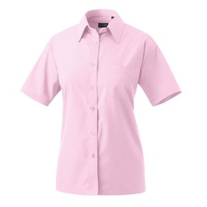 Damen-Bluse, halbarm, Kentkragen, tailliert, rosa, Größe 44 : rosa : 44 : 60% Baumwolle 40% Polyester 120 g/m²